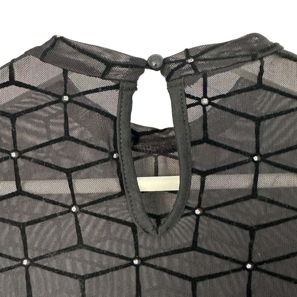 NWOT SHEIN SXY MOCK NECK GLITTER  DOT GEO MESH DRESS SHEER BLACK SIZE SMALL - Picture 4 of 12